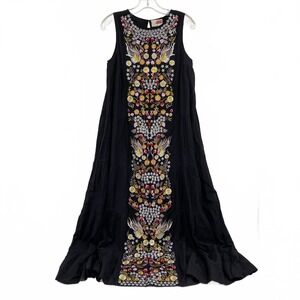 Samant Chauhan Black Embroidered Floral Bird Maxi Dress | Regular Size 4